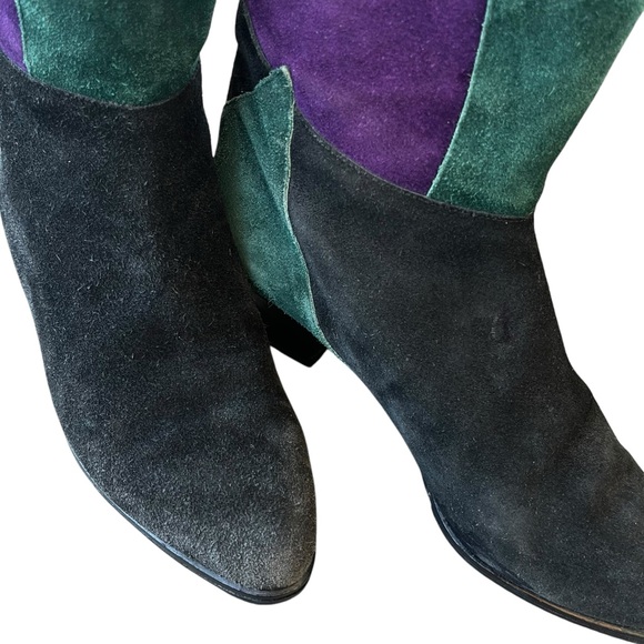 VINTAGE VERA CUOIO Colorblock Patchwork Suede Leather Boots Size 8 - Picture 10 of 15